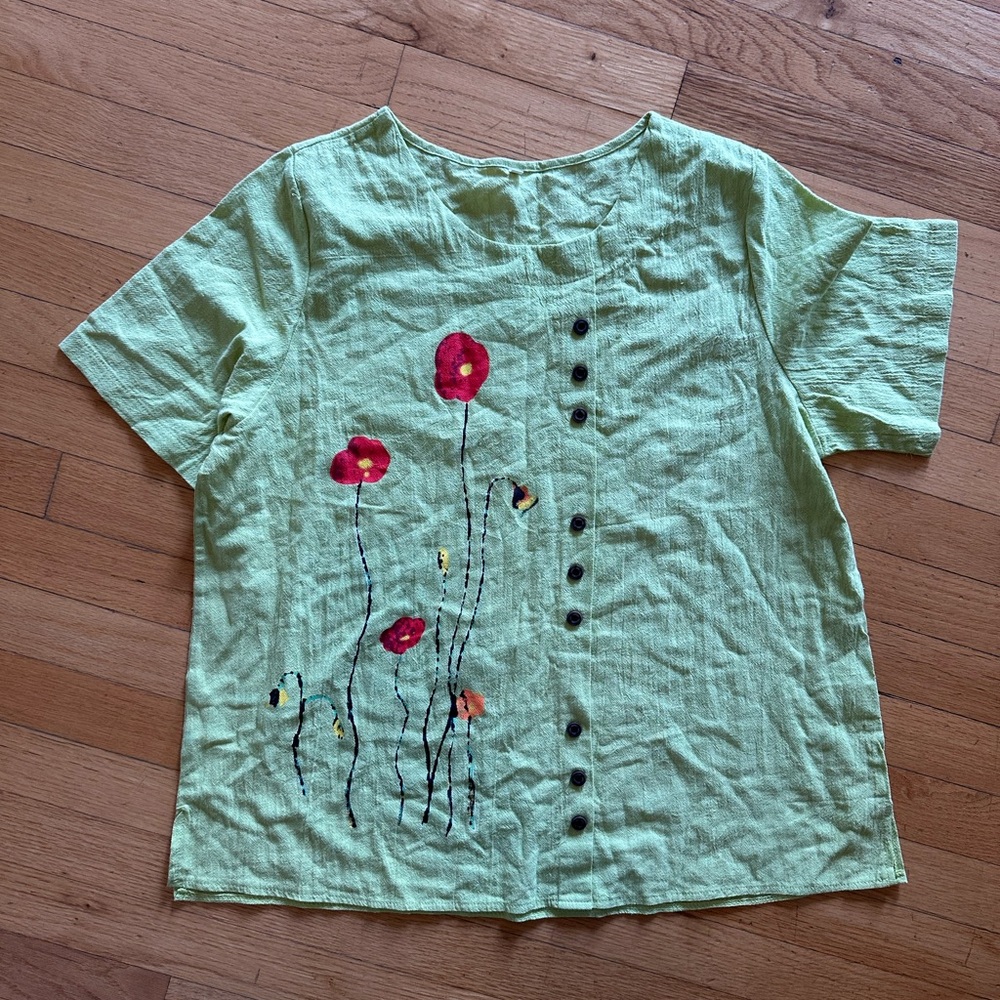 Floral Embroidered Green Top
